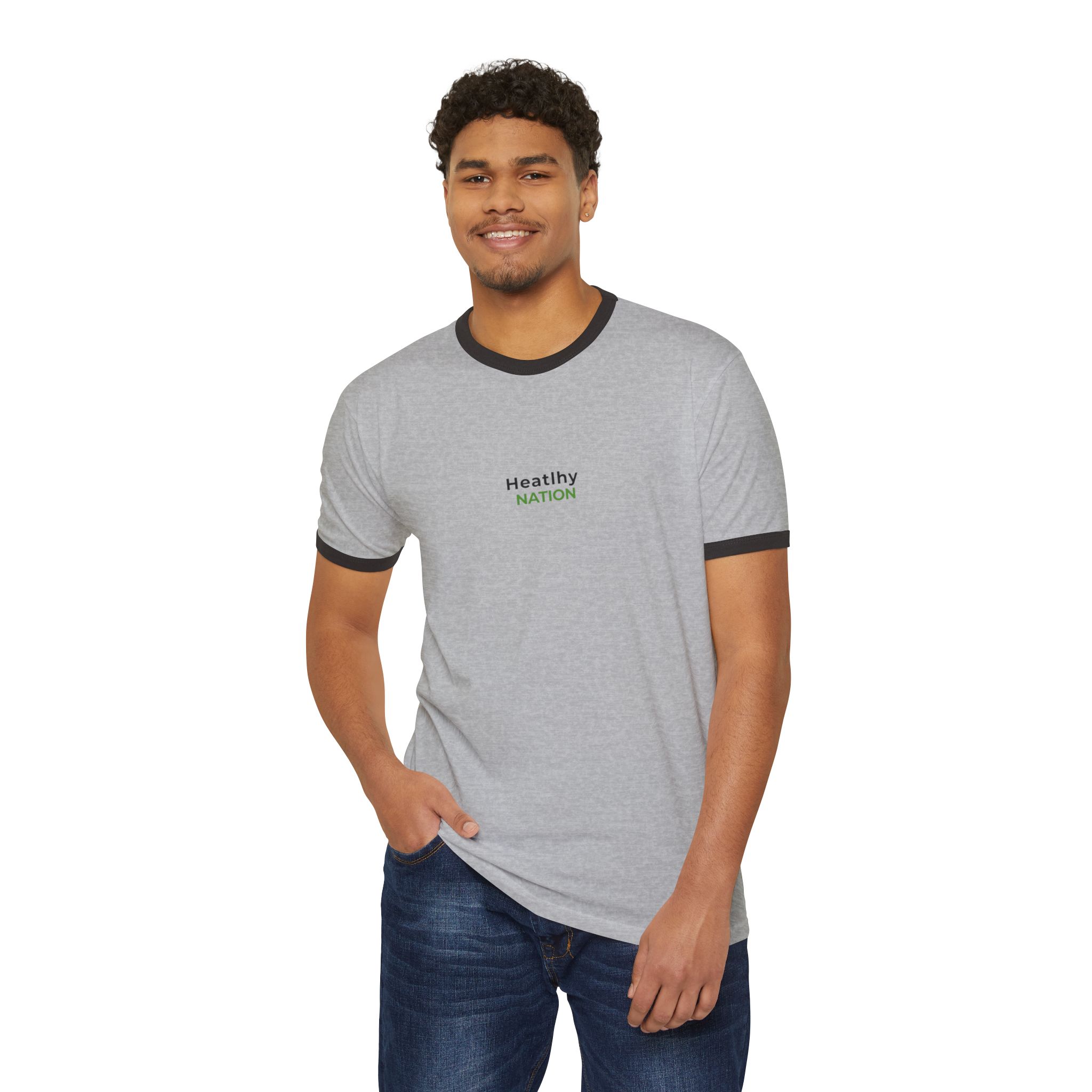 HeatlhyNation Ringer T-Shirt — Vintage Cream Tee with Leaf H Logo - Image 10