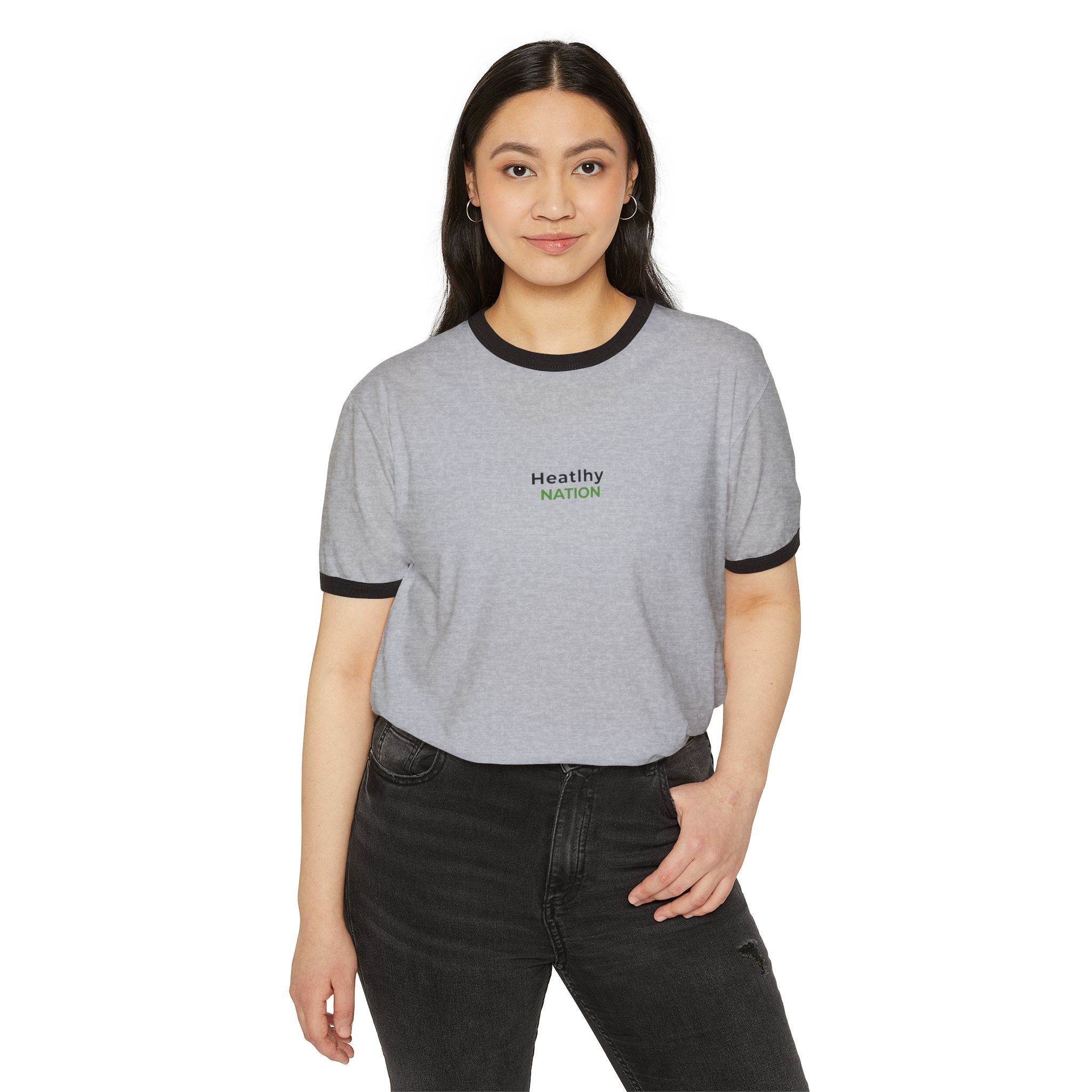 HeatlhyNation Ringer T-Shirt — Vintage Cream Tee with Leaf H Logo - Image 8