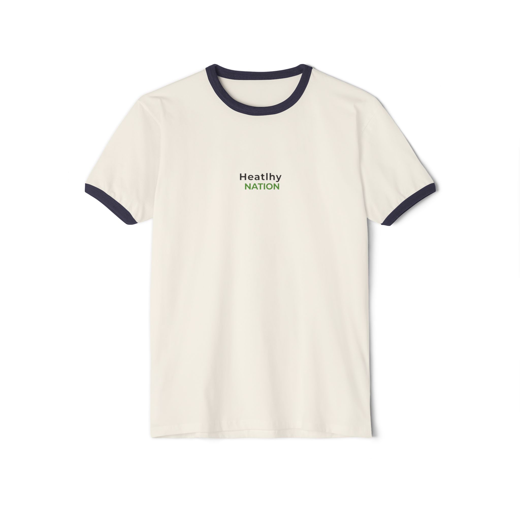 HeatlhyNation Ringer T-Shirt — Vintage Cream Tee with Leaf H Logo