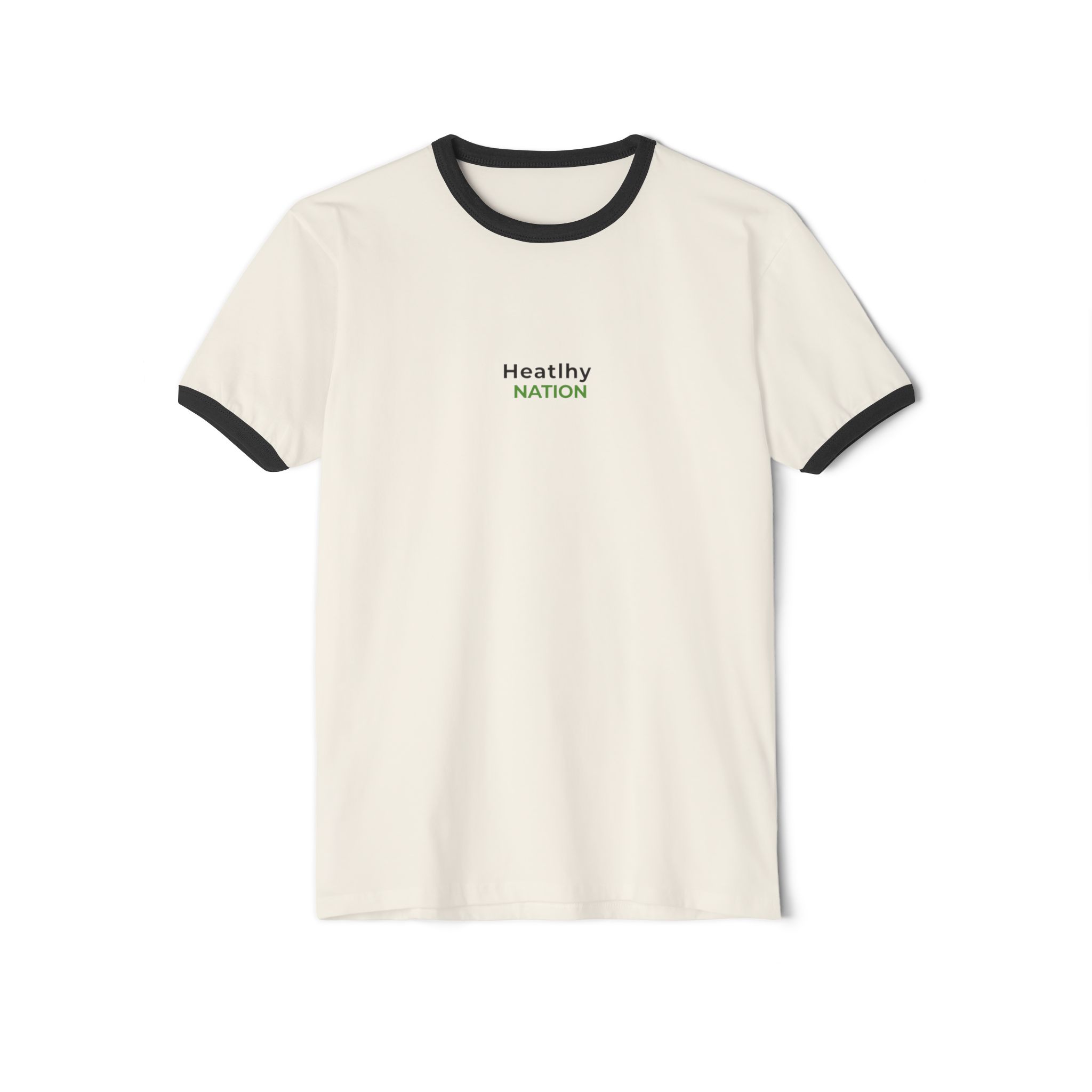 HeatlhyNation Ringer T-Shirt — Vintage Cream Tee with Leaf H Logo - Image 11