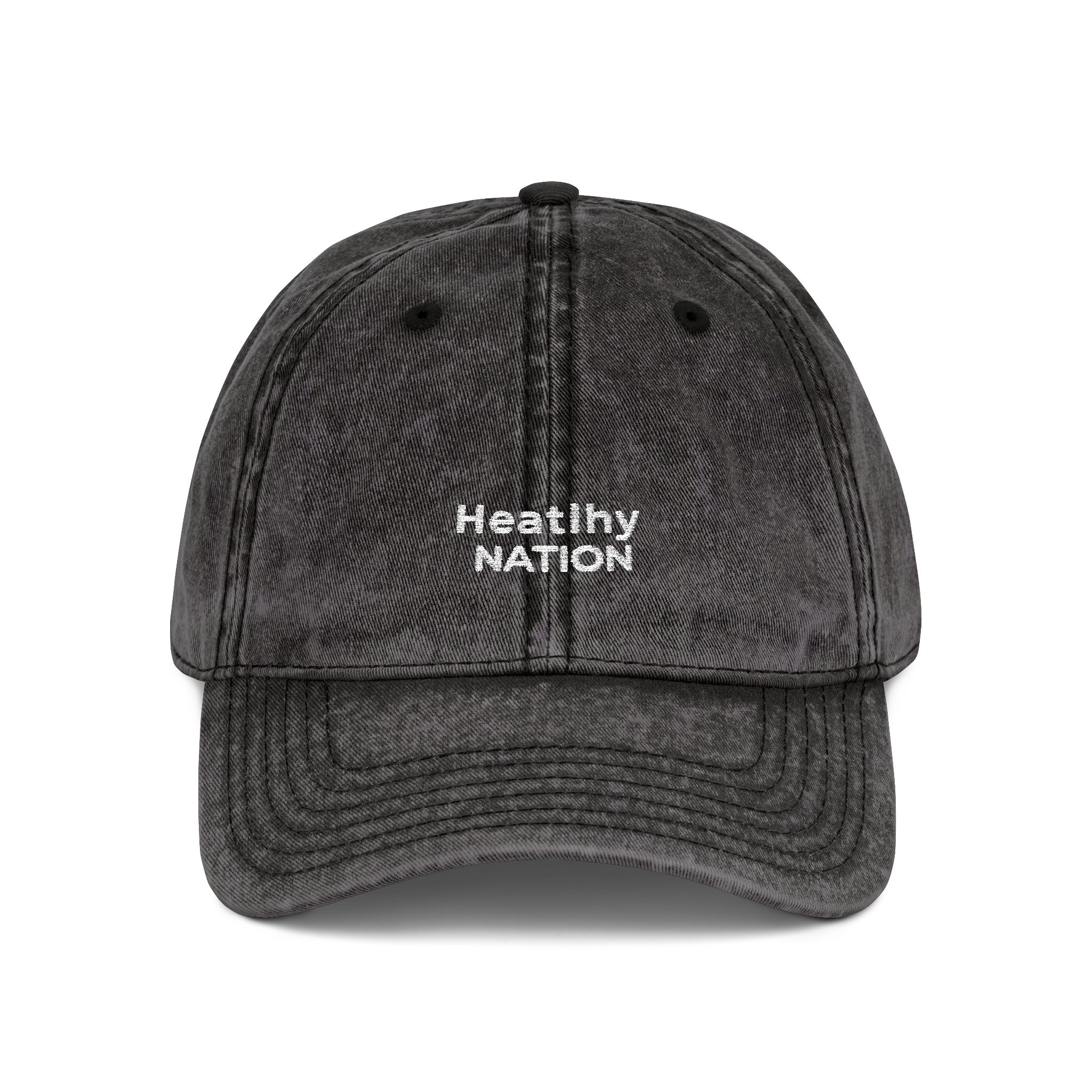 Vintage Embroidered Cap — “HeatlhyNation” Washed Cotton Dad Hat