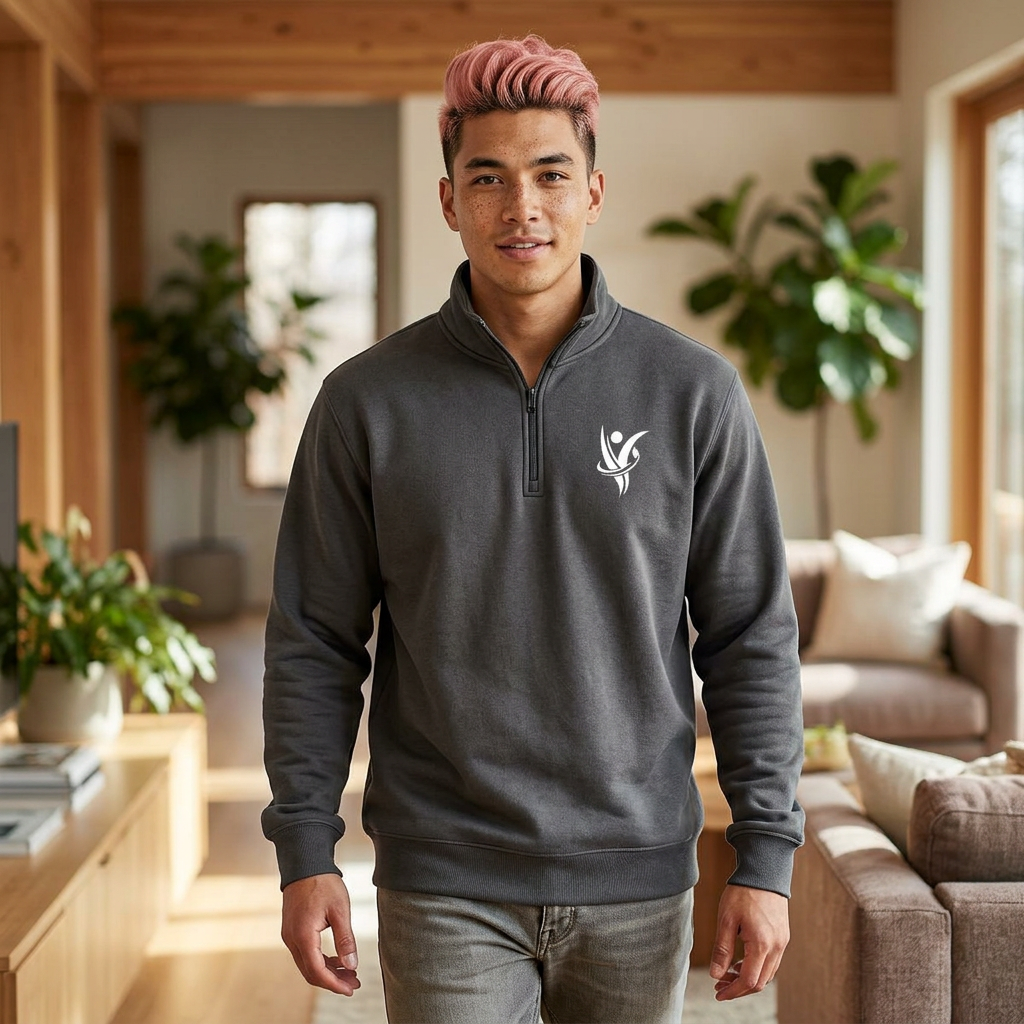 HeatlhyNation Logo Half Zip Sweatshirt | Branded Chest and Back Print