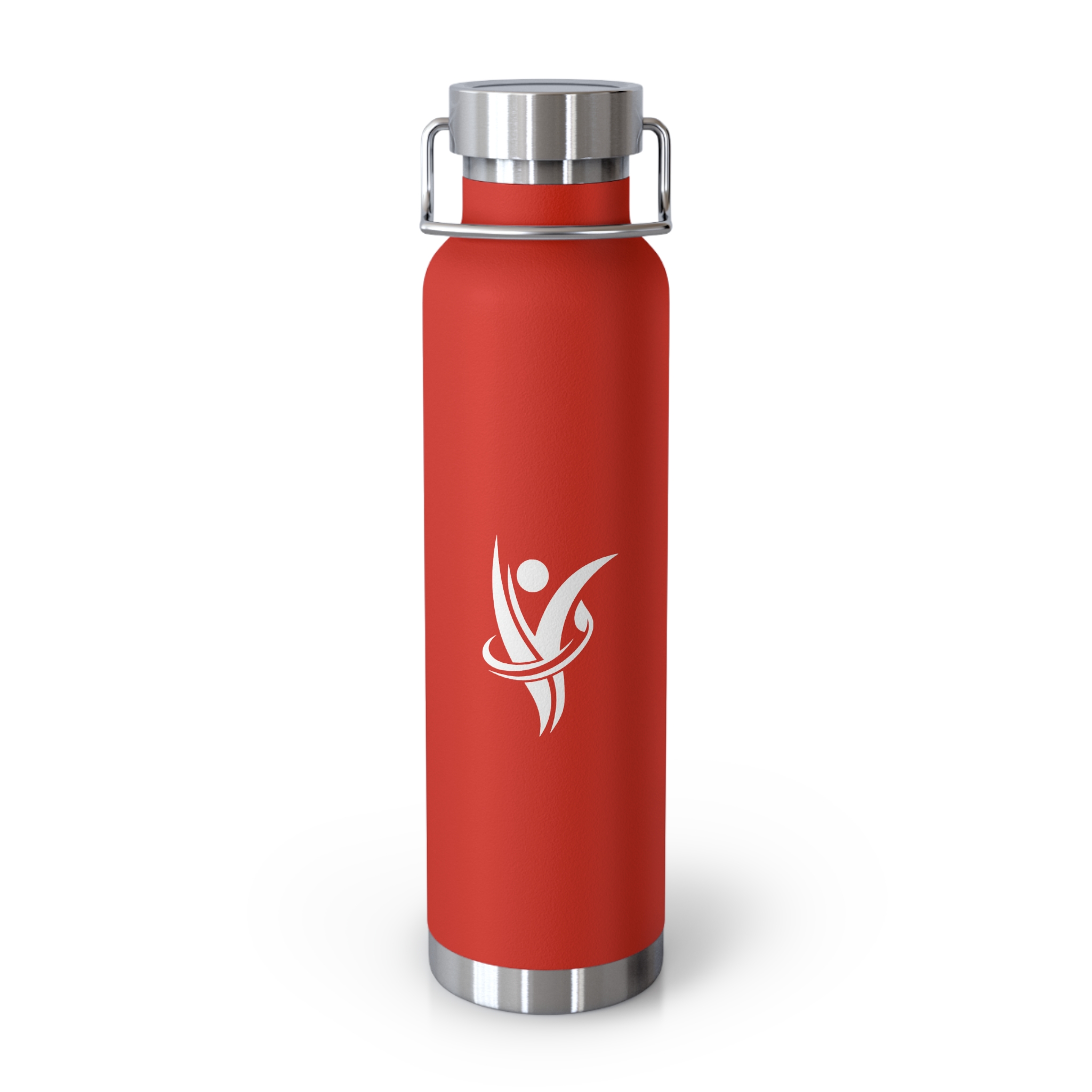 22oz Copper Vacuum Insulated Bottle — Red Stainless Steel Water Flask with Active Leaf Logo
