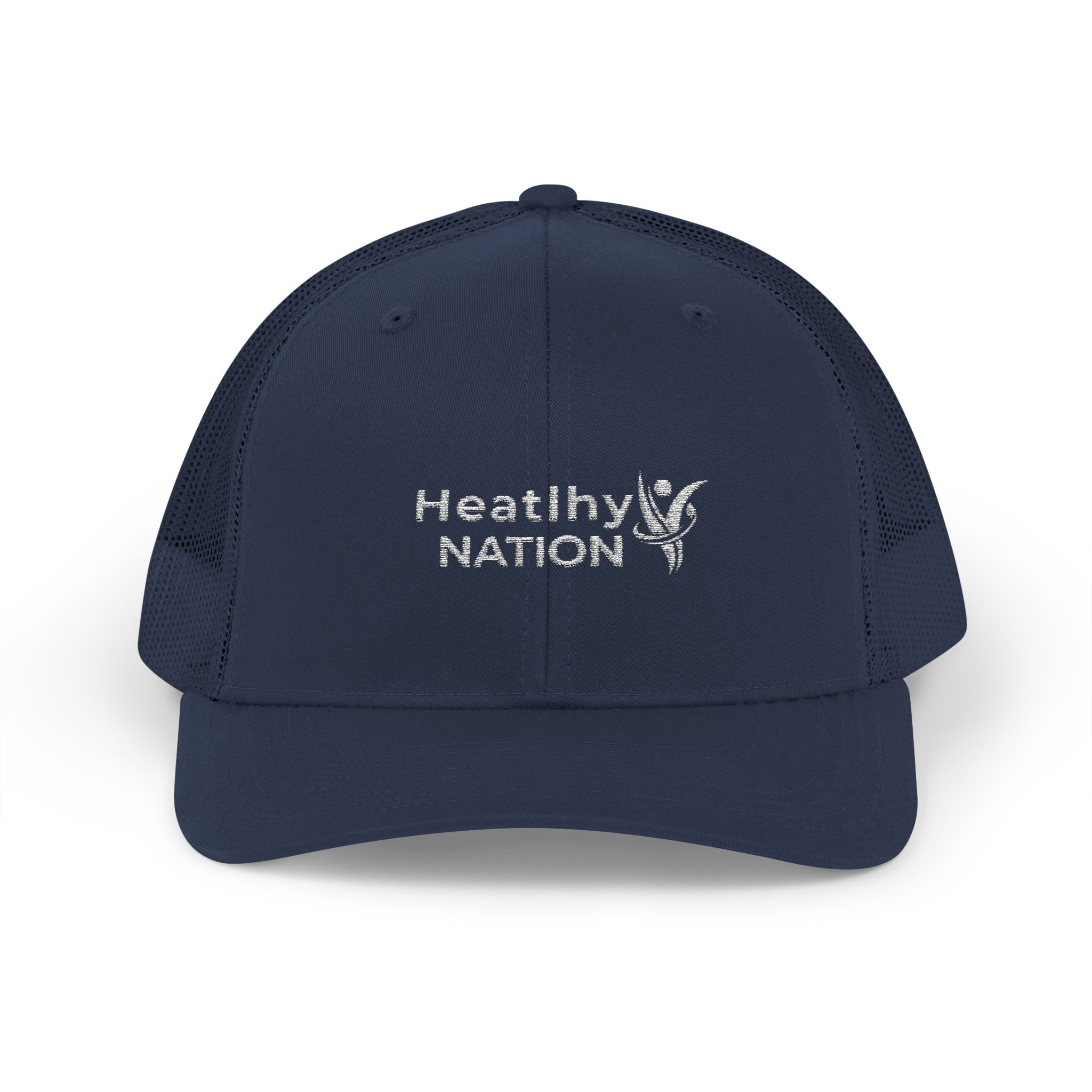 Heatlhy Nation Snapback Trucker Cap — Green Leaf Logo Mesh Hat