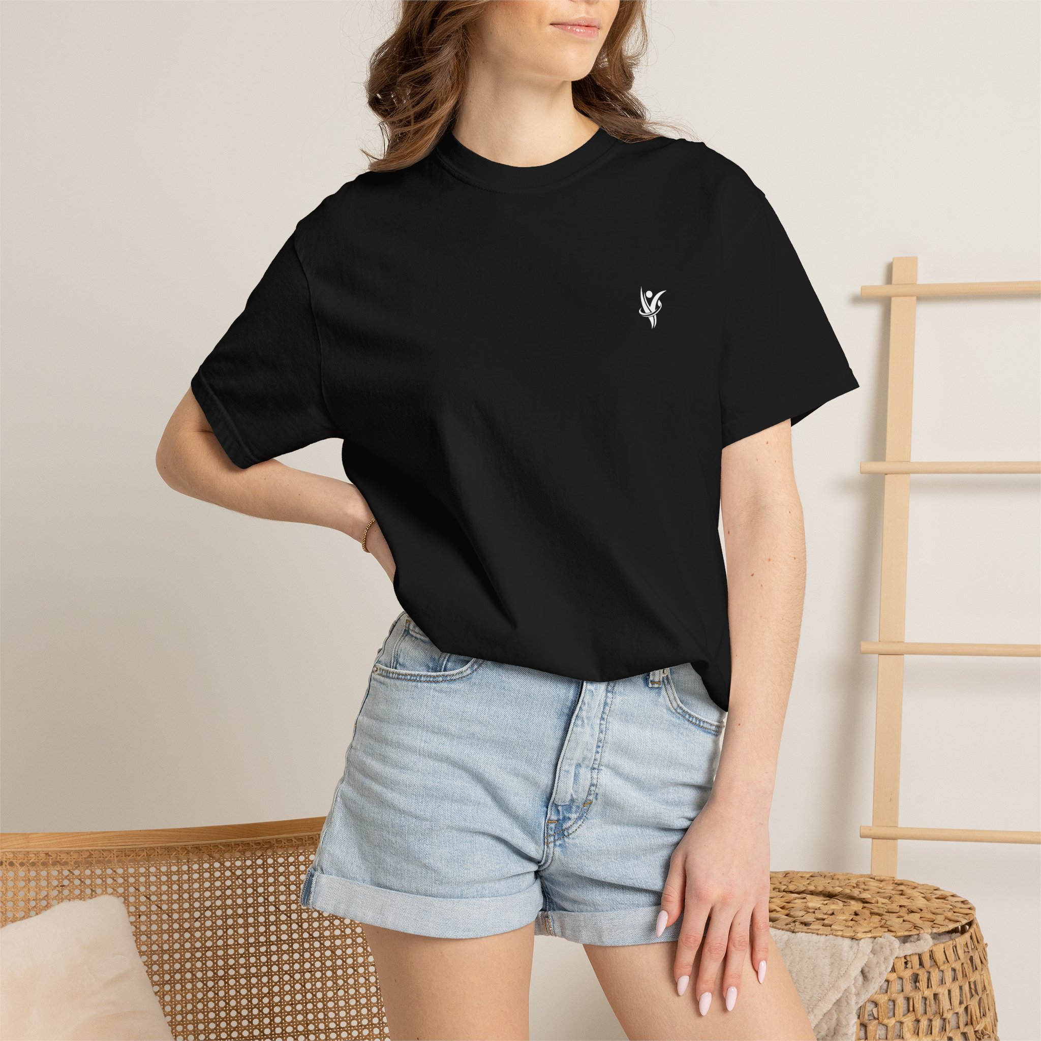 Minimal Black T‑Shirt with Small White Chest Logo — Classic Casual Tee